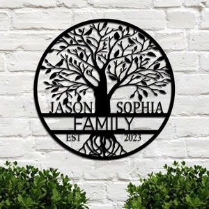Personalized Metal Tree Sign, Tree of Life Sign, Custom Family Name tree sign, Family tree Monogram Sign, Metal Wall Art, Housewarming Gift