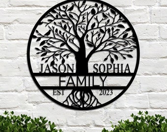 Personalized Metal Tree Sign, Tree of Life Sign, Custom Family Name tree sign, Family tree Monogram Sign, Metal Wall Art, Housewarming Gift