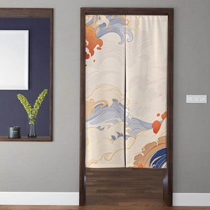 Noren Japanese Kyoto Door Curtains, Japan Art Kanagawa waves Window Treatments Door Tapestry, For Partition Kitchen Home Privacy Decor