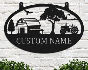 Custom Metal Farm Sign, Personalized Farmhouse Name Metal sign Decor, Family Name Sign, Farm Address Sign, Farmer Outdoor Decor, Farmer Gift