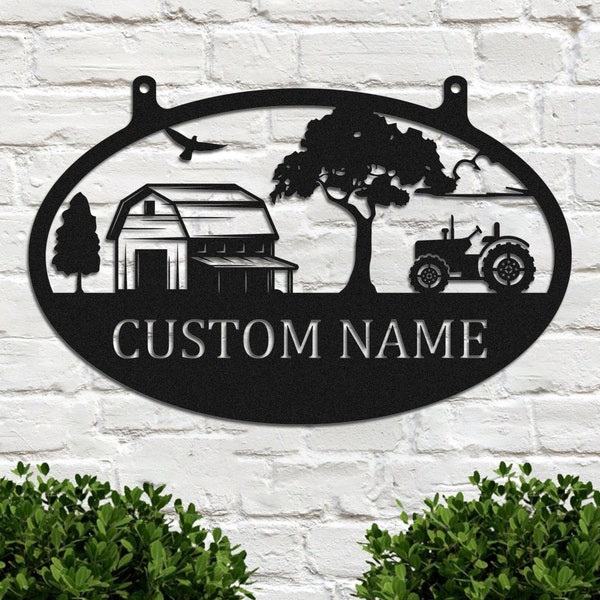 Aangepaste metalen boerderij teken, gepersonaliseerde boerderij naam metalen teken decor, familienaam teken, boerderij adres teken, boer buiten decor, boer cadeau