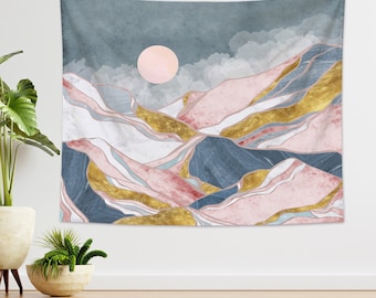 Moon Tapestry mountain sunset Tapestry pink tapestry Nature Landscape Tapestry tapestries Wall Hanging for Home Bedroom  Decor