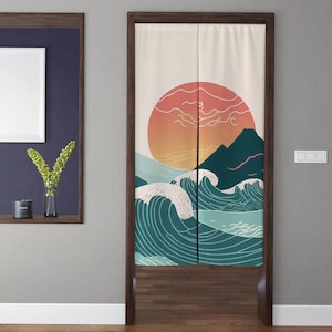 Japanese-style Noren Door Curtains, Modern minimalism sun mountains rivers Doorway Curtain, For Kitchen Partition Bedroom Door Privacy Decor