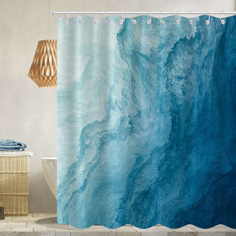 Ocean shower curtain sea shower curtains wave shower curtain water shower curtain Modern Waterproof Fabric Bathroom curtain bath decor image 1