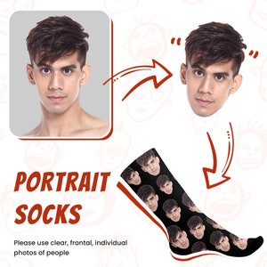 Chaussettes personnalisées avec image, chaussettes photo smiley personnalisées, chaussettes rigolotes avec visage, cadeaux drôles de chaussettes pour homme et femme, cadeau de remise des diplômes image 5