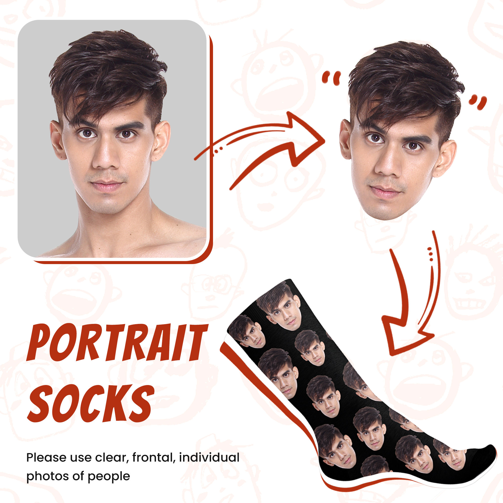 Custom Face Socks with Picture, Personalized Smiley Photo Socks, Funny Socks with face,Funny Sock gag Gifts for Men Women, Christmas Gifts