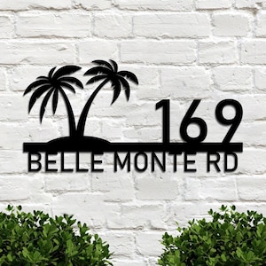 Custom Family Address Metal Sign Personalized Palm tree Metal House Number Sign Metal Street Address Plaque Outdoor Wall Art Christmas Decor