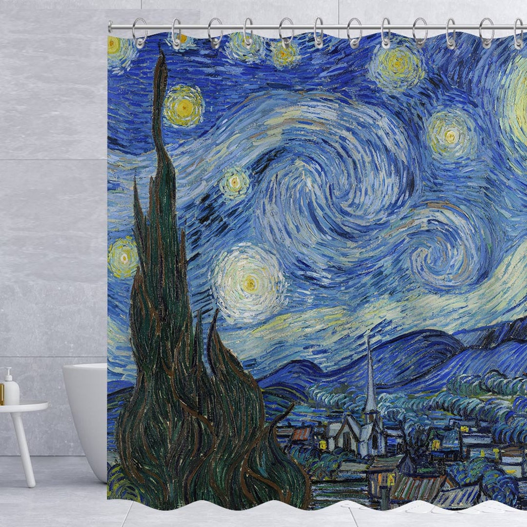 The Starry Night Shower Curtain Van Gogh Stars Art Shower Curtain