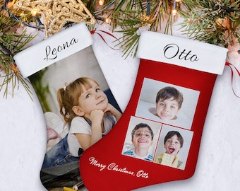 Bas de Noël personnalisés, portrait personnalisé animal photo texte chaussettes de vacances, pour les enfants cadeaux d’ornement de bas de Noël, cadeau de Noël