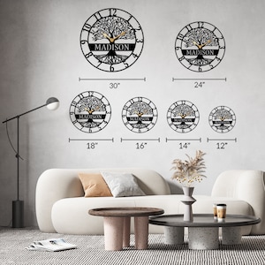 Personalized Name Tree of Life Silent Metal Large Wall Clock, Custom ...
