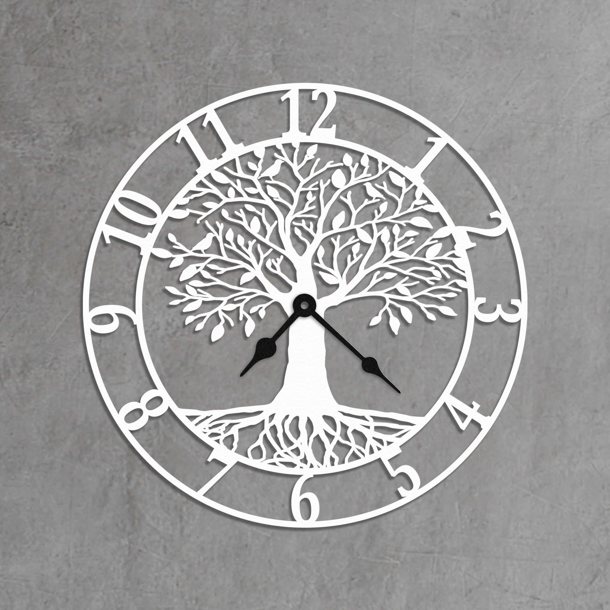 Grande orologio da parete in metallo con albero della vita, decorazione per la casa, soggiorno, arte da parete con numeri grandi, movimento silenzioso orologio metà secolo moderno famiglia / 61 cm
