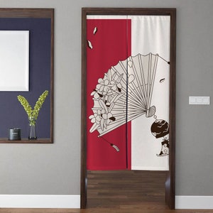 Japanese-style Noren Door Curtains, Modern minimalism bamboo fan wind chime Doorway Curtains, Kitchen Partition Bedroom Door Privacy Decor