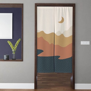Bohemia Art Noren Door Curtain vintage abstraction lines wave mountain night Doorway Curtains Kitchen Partition Bedroom Door Privacy Decor