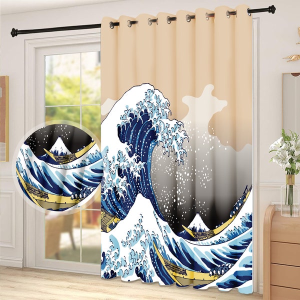 La Grande Vague au large de Kanagawa Hokusai Rideau de fenêtre Kanagawa Oki Nami Ura Rideaux Panneaux Paire de Traitements de Fenêtre Rideaux Occultants pour la Maison