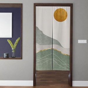 Japanese-style Art Noren Door Curtains, Bohemia Sunshine Landscape Pattern Doorway Curtain, for Kitchen Partition Bedroom Door Privacy Decor