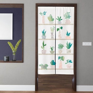 Noren Japanese art Door Curtains, Modern Minimalistic Potted plants Doorway Curtain Window Treatment, For Home Kitchen Door privacy Decor