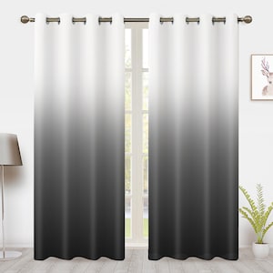 Gradient Window Curtains, Modern Minimalistic Black and White Window Treatments, For Blackout Curtain Bedroom living room privacy Decor