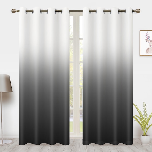 Rideaux de fenêtre dégradés, traitements de fenêtre minimalistes modernes en noir et blanc, pour rideau occultant, décoration d'intimité de salon de chambre à coucher