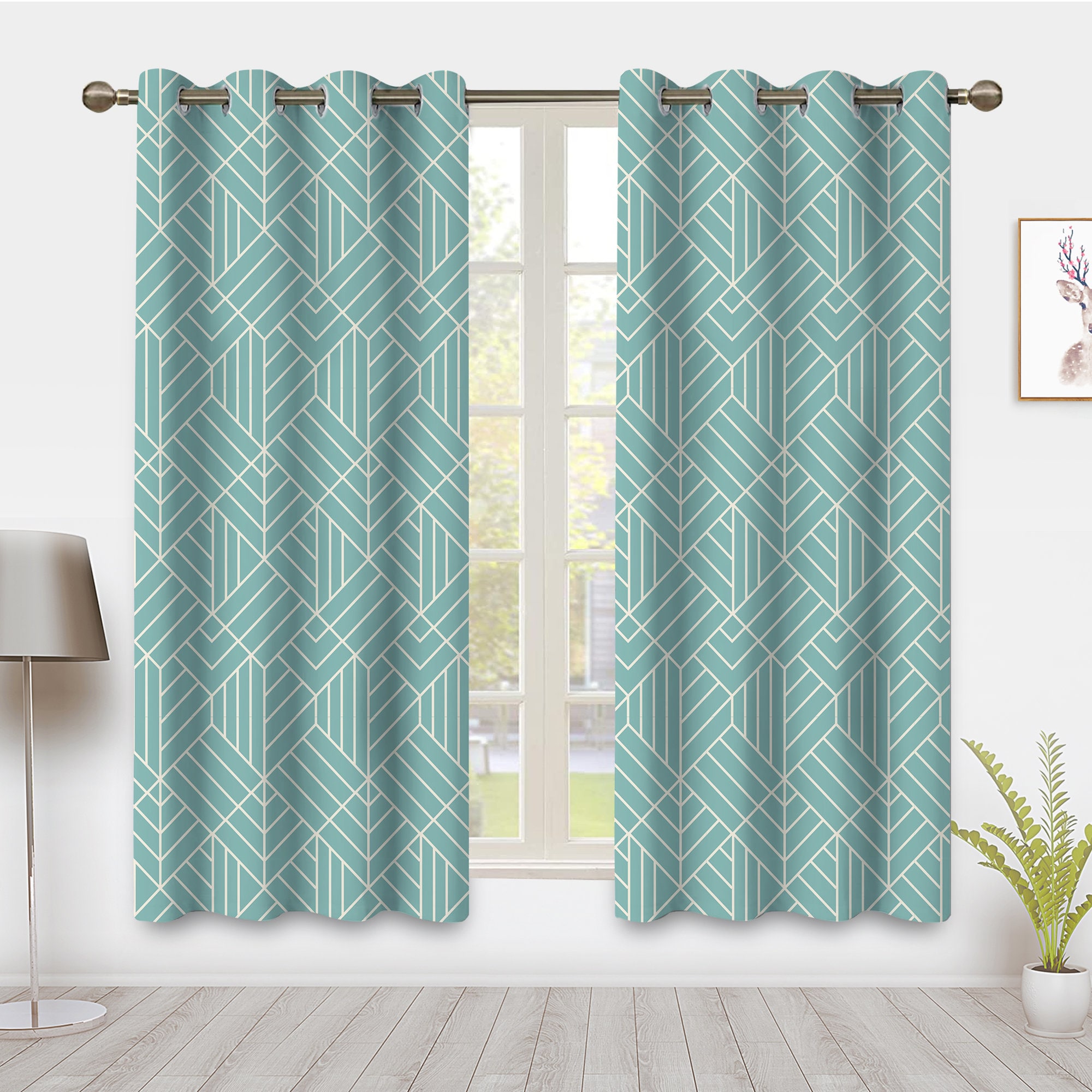 Modern Minimalist Style Window Curtain Vertical and horizontal line Blue Window Treatment Blackout Curtain Bedroom living room privacy Decor