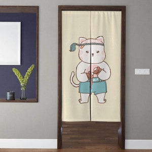 Japanese Kawaii Art Noren beautiful  Door Curtain,kung fu cat Pattern Doorway Curtain, for Kitchen Partition Bedroom Door Privacy Decor