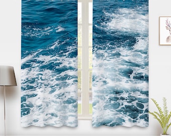 De golven Gordijn, blauwe zeewatergordijnen, gordijnen 2 panelen paar gordijnen verduisterende gordijnen voor slaapkamer slaapzaal thuis