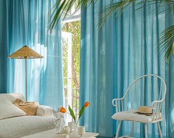 Pfau blaue dünne Gardinen, Blauer Jacquard Netz Gardinen Voile Fenster Vorhang Panels, Für Küche Schlafzimmer Wohnzimmer Yard decor