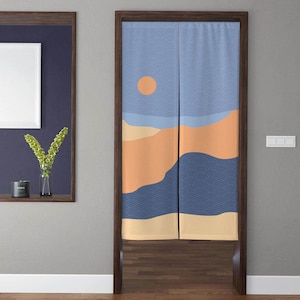 Bohemia Art Noren Door Curtains, minimalist line mountain Landscape Pattern Doorway Curtain for Kitchen Partition Bedroom Door Privacy Decor