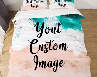 Juego de ropa de cama personalizado, personaliza tu juego de cama con foto, crea tu propia ropa de cama, ropa de cama personalizada, juego de 3 piezas, funda nórdica y fundas de almohada personalizadas