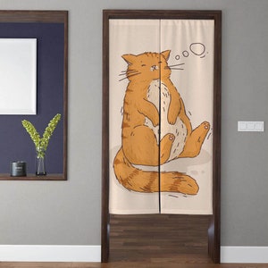 Arte japonés kawaii Noren bellamente cortina de puerta, gato gordito patrón cortina de puerta, para la partición de la cocina Decoración de privacidad de la puerta del dormitorio