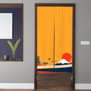 Art Noren Türvorhang im japanischen Stil, Vintage Dachboden Sonnenuntergang Berg Fuji Türvorhang, für Küchentrennwand Schlafzimmertür Sichtschutz