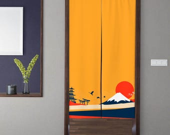 Japanese style Art Noren Door Curtain, Vintage attic Sunset Mount Fuji Doorway Curtain, For Kitchen Partition Bedroom Door Privacy Decor