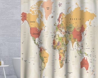 Weltkarte Duschvorhang Bunte Reisekarte Badezimmer Vorhang Modern Große Detail Städte & State Names Karte Duschvorhang mit 12 Haken