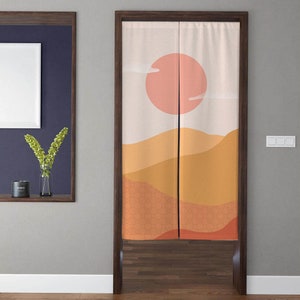 Bohemia Art Noren Door Curtains, Vintage Abstract Sunset Desert Pattern Doorway Curtain, For Kitchen Partition Bedroom Door Privacy Decor