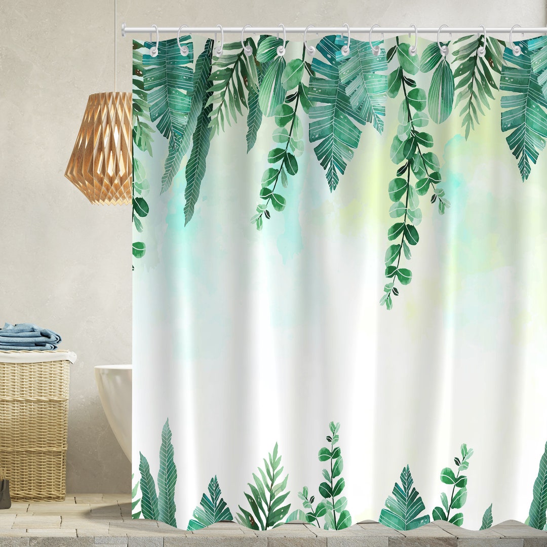 Leaves Shower Curtain Plant Leaf Shower Curtains Green and White Shower