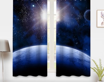 Galaxy Nebula Window Curtains Outer space planet Starry Blackout Curtains Window Drapes Treatment For Bedroom Home Privacy Decor