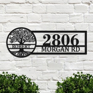 Personalized Tree of Life Address Metal Sign Custom Metal Family Last Name Tree Sign Customized House Number Plaque Front Door Decor