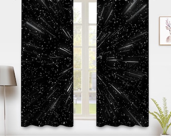 Galaxy Night Stars Burst Window Curtain, Universe Space Grey Night Starry Sky Black Window Drapery Treatments for Living Room Bedroom Decor