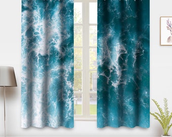 Wave Curtain Ocean Drapes Blue Sea Waves Scenery Window Treatments Panel Pair Darkening Curtains Blackout Curtain for the Bedroom Home Dorm