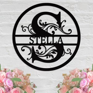 Logotipo personalizado de apellido de metal, apellido de metal personalizado Decoración de arte de pared, Monograma de metal Signo de nombre de letra dividida, Regalo de bienvenida a la casa