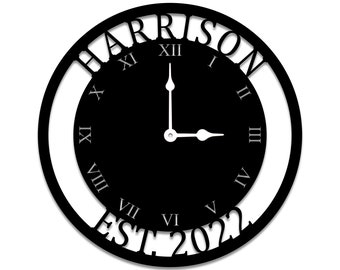 Custom Name Silent Metal Large Wall Clock,Personalized metal sign,for living room bedroom wall hanging decor,Housewarming Gift Wedding Gifts