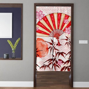 Japanese-style Noren Door Curtains, Modern minimalism botanical bamboo fan Doorway Curtain, For Kitchen Partition Bedroom Door Privacy Decor