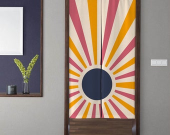 Bohemia Abstract Art Rainbow Noren Door Curtain Mid Century Sun pattern Doorway Curtain for Kitchen Partition Bedroom Door Privacy Decor