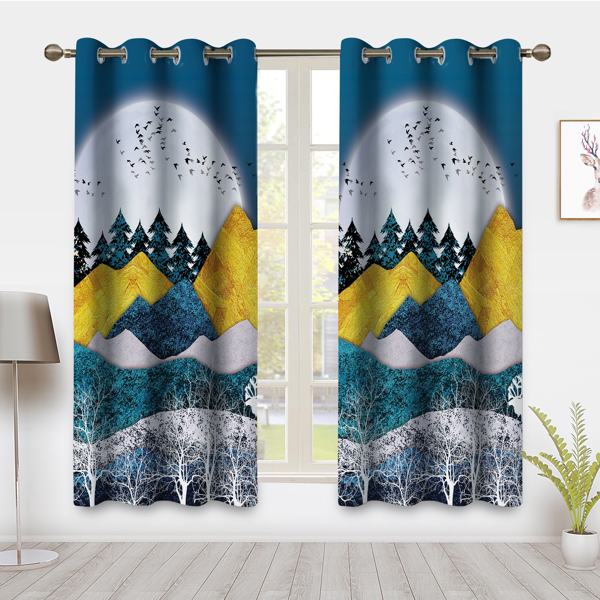 Mountain Forest Window Curtains Nature Landscape Window Etsy