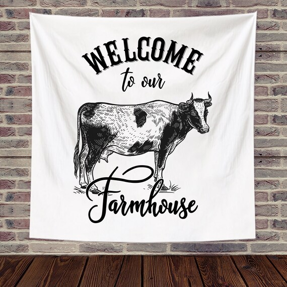 Welcome to Our Farmhouse Tapestry Inspirational Quote Tapestry Black and White Tapestry Cow Tapestry Wall Hanging Decor for Bedroom Dorm Etsy Australia