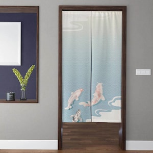 Japanese Art style Noren Door Curtains, Modern minimalist Koi pattern Doorway Curtain, Kitchen Partition Bedroom Door Privacy Decor