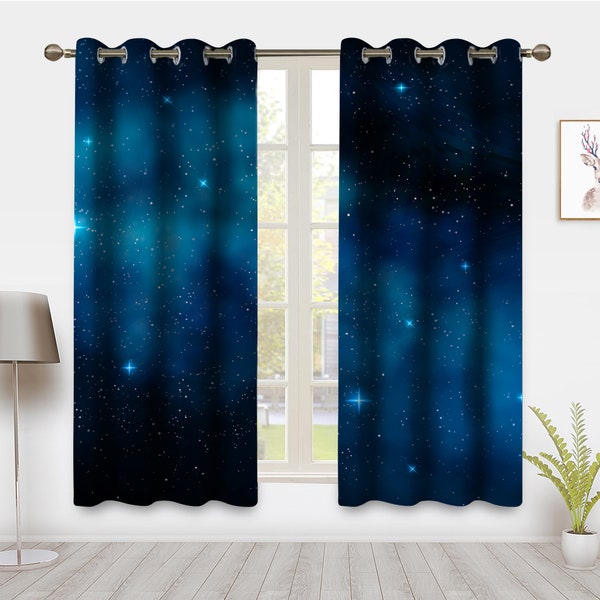 Space Nebula Window Curtain Blue Mysterious Curtain Universe Stars Drapes Starry Sky Window Treatments 2 Panel Pair Blackout Curtain Bedroom