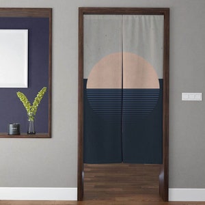 Minimalist Art Noren Door Curtains, Circle Geometric Pattern Lines Dark Doorway Curtains, for Kitchen Partition Bedroom Door Privacy Decor