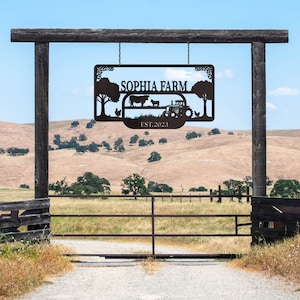 Letrero de metal con nombre de granja personalizado, letrero de grange personalizado, arte de pared de animales de metal, placa de bienvenida a la granja, decoración al aire libre del granjero, regalo del granjero