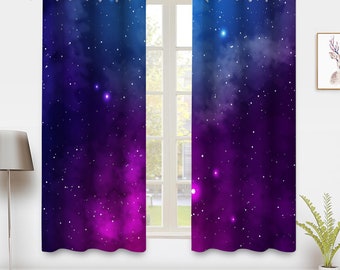 Space Pink Purple Nebula Window Curtain Universe Fantasy Galaxy Starry Sky Stars Window Drapery Treatments for Living Room Bedroom Decor