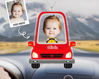 Custom Photo Cartoon Car Ornament, Personalized Acrylic Keychain